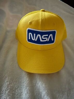 Rapid Dominance NAS6 ‘Worm’ NASA Blue White Patch Yellow Trucker Cap Hat